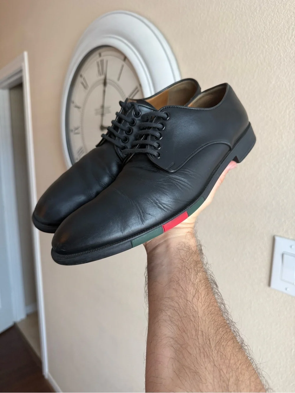 Gucci Web Black Leather Lace-up Oxford SZ 9.5